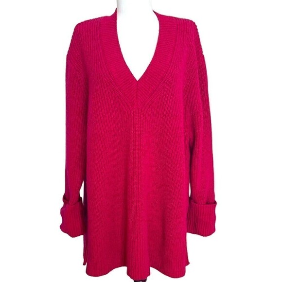 Athleta Sweaters - Athleta Shasta Wool Sweater V Neck Oversized chunky cabincore Size XL Pink